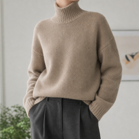 Soft Knit Roll Neck Pullover with Long Sleeves