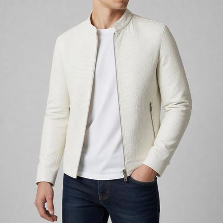 Croc Embossed Faux Leather Zip Front Jacket