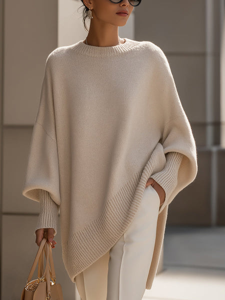 Asymmetric Hem Cotton Linen Blend Sweater