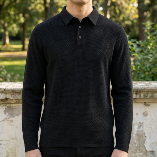 Women's Textured Knit Polo Shirt with Short Sleeves