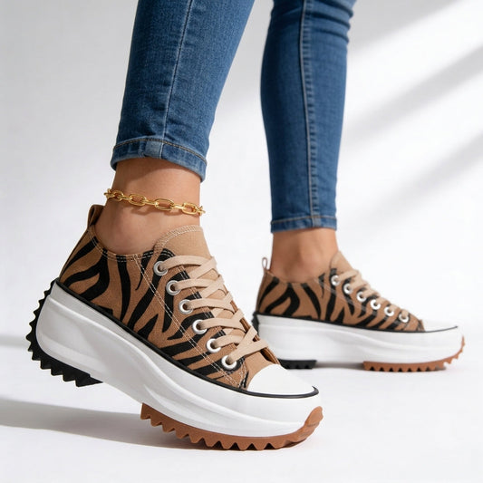 Women's Canvas Chunky Platform Lace-Up Trainers