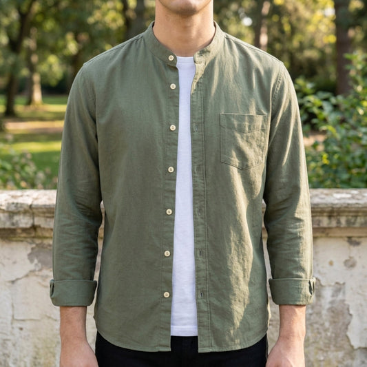 Tailored Cotton Blend Button-Up Shirt With Long Sleeves