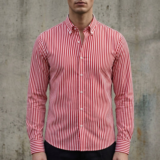 Classic Striped Long Sleeve Cotton Blend Shirt
