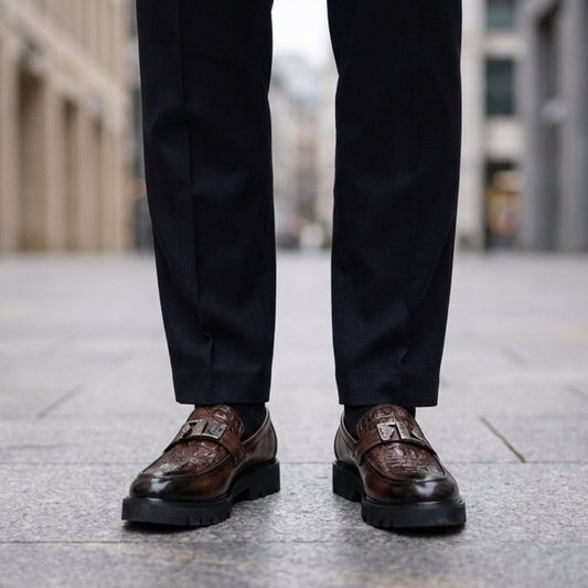 Crocodile Embossed Chunky Sole Slip-On Loafers