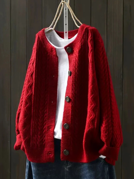 Chunky Cable Knit Button-Front Cardigan