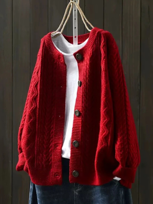 Chunky Cable Knit Button-Front Cardigan