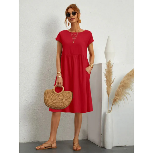 Midi Summer Dress - Short Sleeves for Women