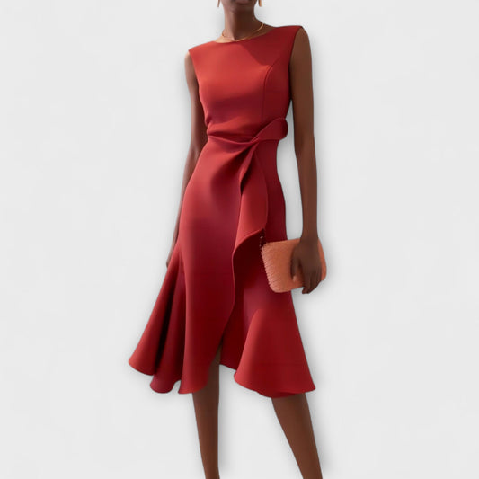 Sleeveless Draped Layer Asymmetric Hem Midi Dress