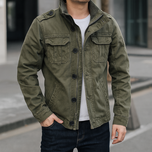 Multi Pocket Cargo Denim Jacket For Men