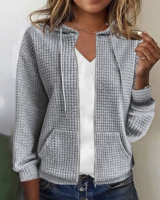 Textured Long Sleeve Zip-Up Hooded Sweatshirt
