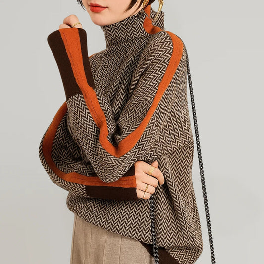 Contrast Stripe High Collar Pullover