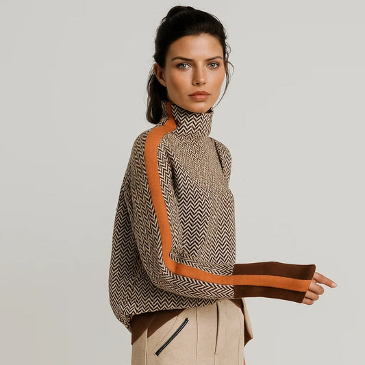 Contrast Stripe High Collar Pullover