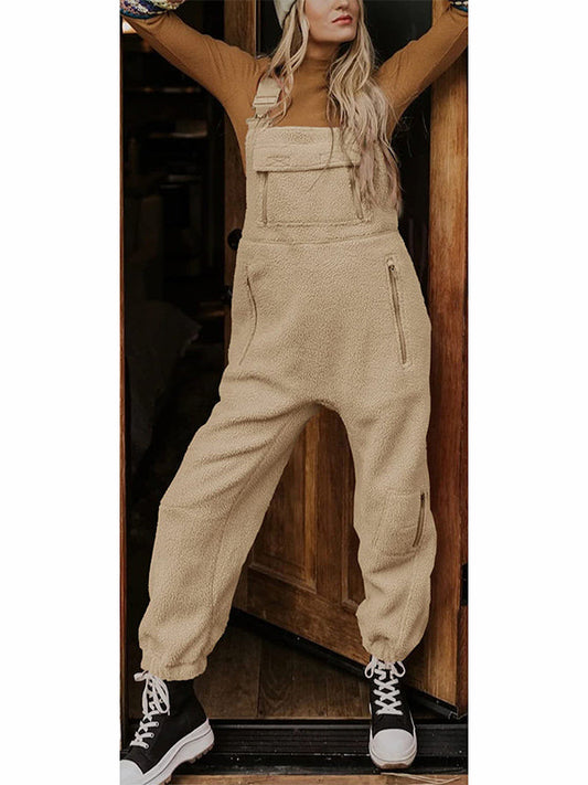 Women's Thermal Fleece Dungarees With Zip Pockets