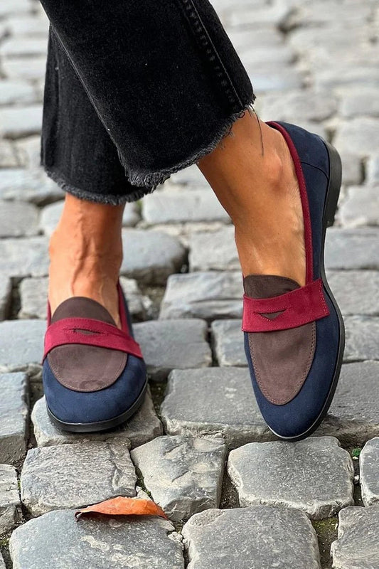 Women's Navy Contrast Trim Slip On Loafers