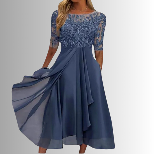 Lace Bodice Sleeveless Layered Skirt Midi Dress
