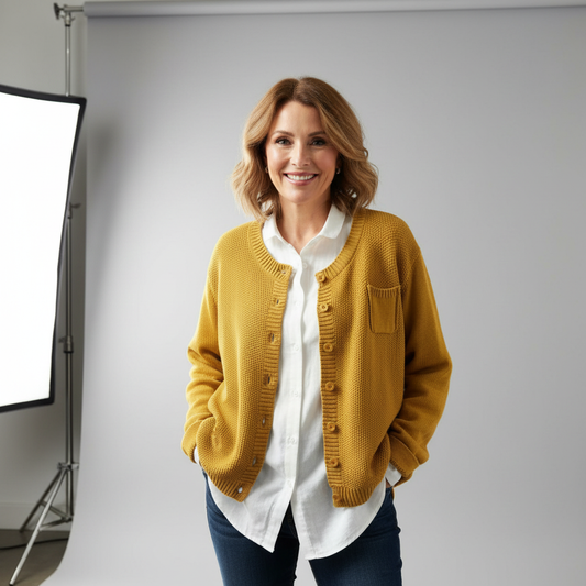 Relaxed Fit Knit Cardigan With Chest Pocket