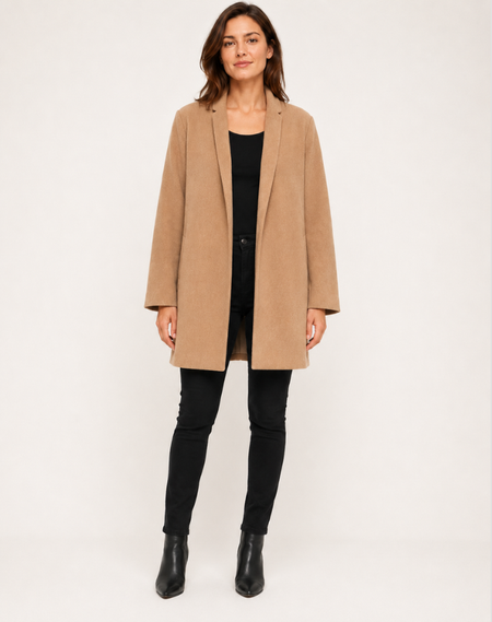 Tailored Knee-Length Wool-Blend Office Coat for Women
