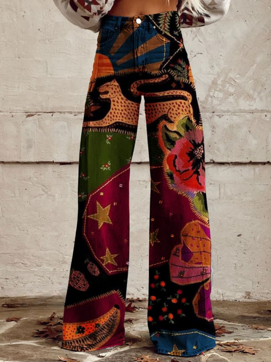 Wide Leg Bohemian Vintage Style Trousers for Women