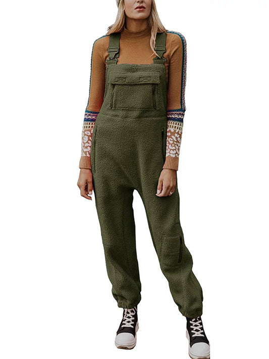 Women's Thermal Fleece Dungarees With Zip Pockets