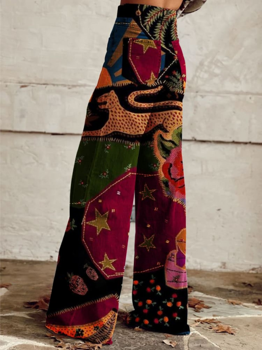 Wide Leg Bohemian Vintage Style Trousers for Women