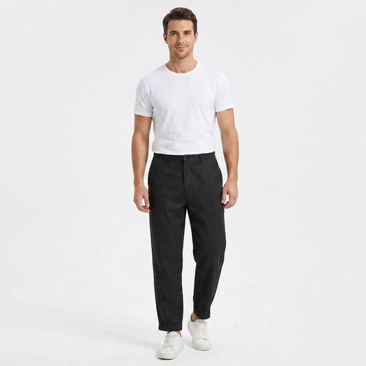 Men's Relaxed Linen Trousers With Drawstring Waist