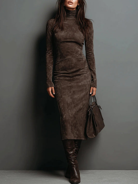 Fitted High Neck Lace Trim Maxi Dress