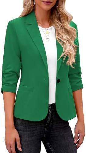Women's Fitted One Button Blazer With Ruched Sleeves