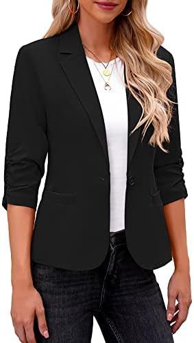 Women's Fitted One Button Blazer With Ruched Sleeves
