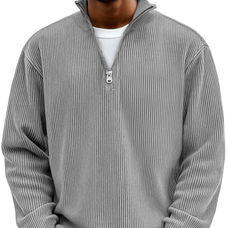 Men's Textured Knit Half-Zip Funnel Neck Jumper