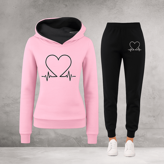 Women's Heartbeat Print Fleece Hoodie and Wide Leg Set