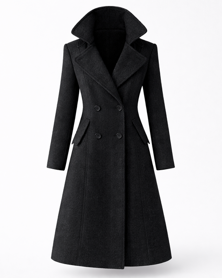 Elegant Wool Blend Coat With Fold Collar