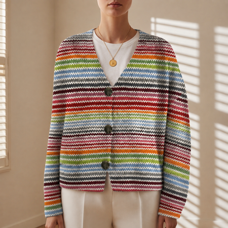 Striped Multicolour Knit Button-Front Cardigan