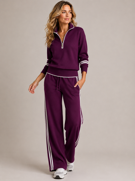 Women's Quarter-Zip Knitted Loungewear Set