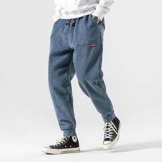Loose Corduroy Jogging Pants with Elastic Ankles