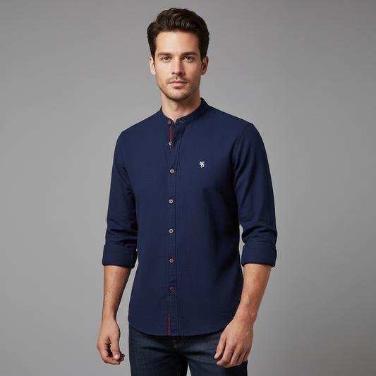 Men's Cotton Folk Shirt with Button Placket