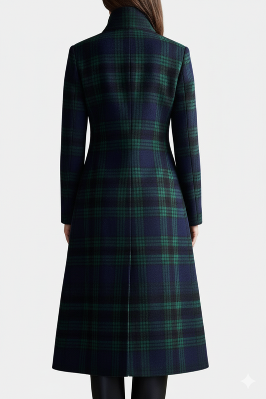 Classic Check Mid-Length Winter Coat for Women