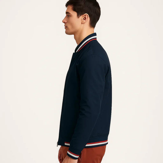 Men's Zippered Bomber Jacket with Ribbed Cuffs