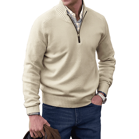 Half Zip High Neck Ribbed Knit Sweater