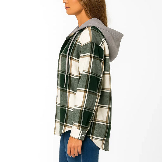 Checked Hooded Shirt - Button Placket Design