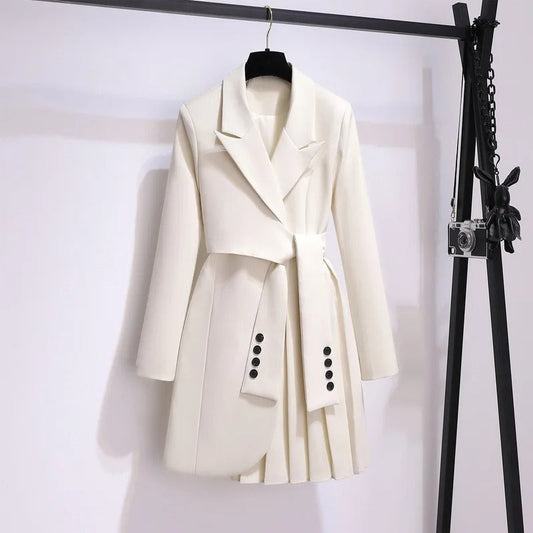 Women's Belted Tailored Coat With Pleated Hem