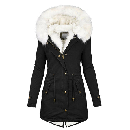 Women's Fleece Lined Hooded Winter Jacket with Buttons