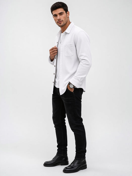 Corduroy Button-Up Overshirt with Chest Pockets
