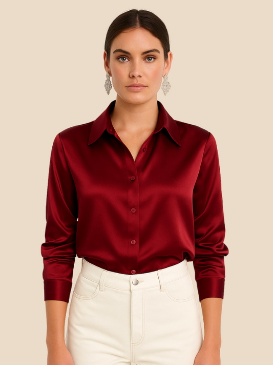 Adriana Long Sleeve Satin Blouse for Women