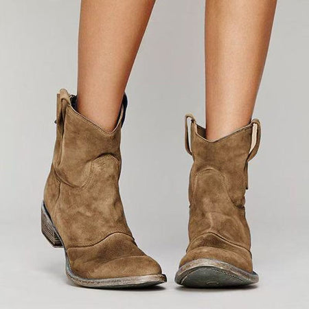 Women's Western Stitch Suede Ankle Boots with Block Heel