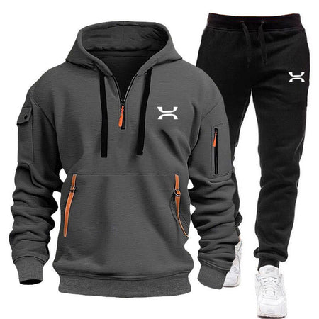 Men's Two-Piece Hoodie Tracksuit with Zip Pockets