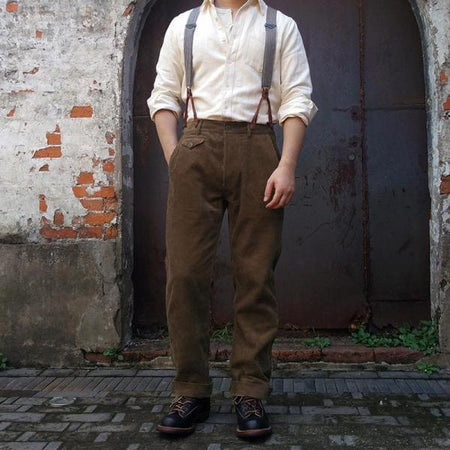 Classic Pleated Men's Trousers with Adjustable Braces