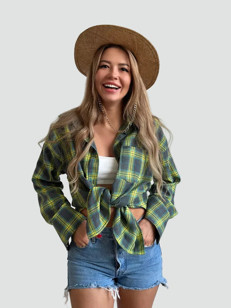 Relaxed Oversized Plaid Flannel Shirt for Autumn