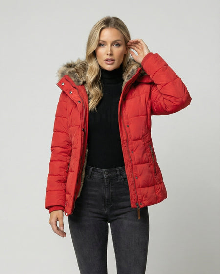 Women's Sporty Fleece Lined Hooded Winter Jacket