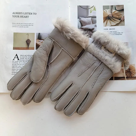 Women's Hand-Stitched Leather Gloves with Warm Lining