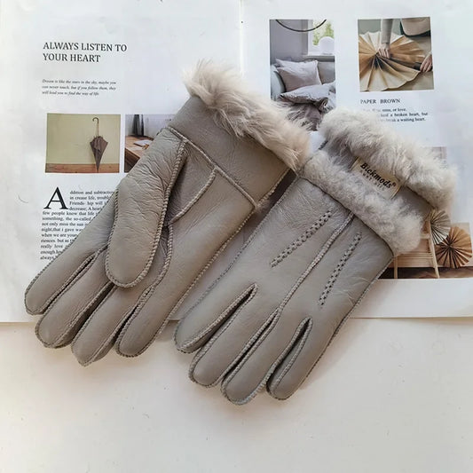 Women's Hand-Stitched Leather Gloves with Warm Lining